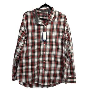 New Izod Shirt‎ Men's XXL 2XL Red Green Plaid Button Up Poplin Long Sleeve $60